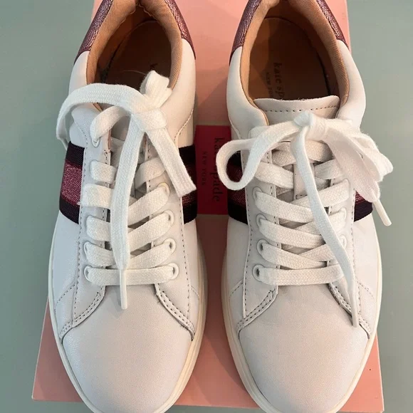kate spade White Sneakers with Burgundy Stripe Detail - Picture 5 of 9